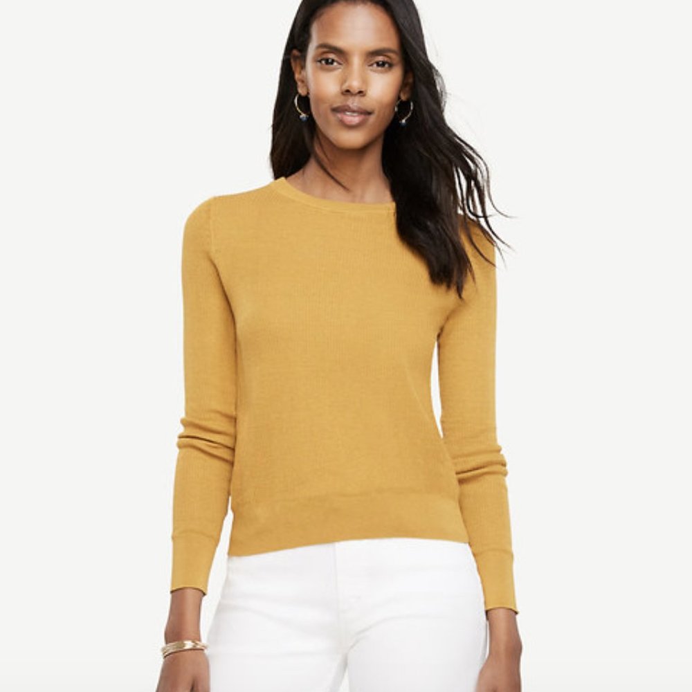 NEW NWT Ann Taylor Stitched Silk Cotton Sweater Size: S Color: Golden Chartreuse